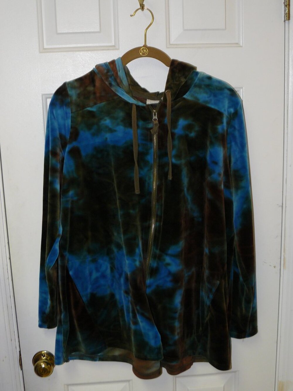 LOGO Lounge by Lori Goldstein Tie-Dye Velour Zip-Front Hoodie Sz L